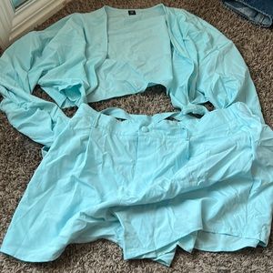 Bleu two piece crop and shorts